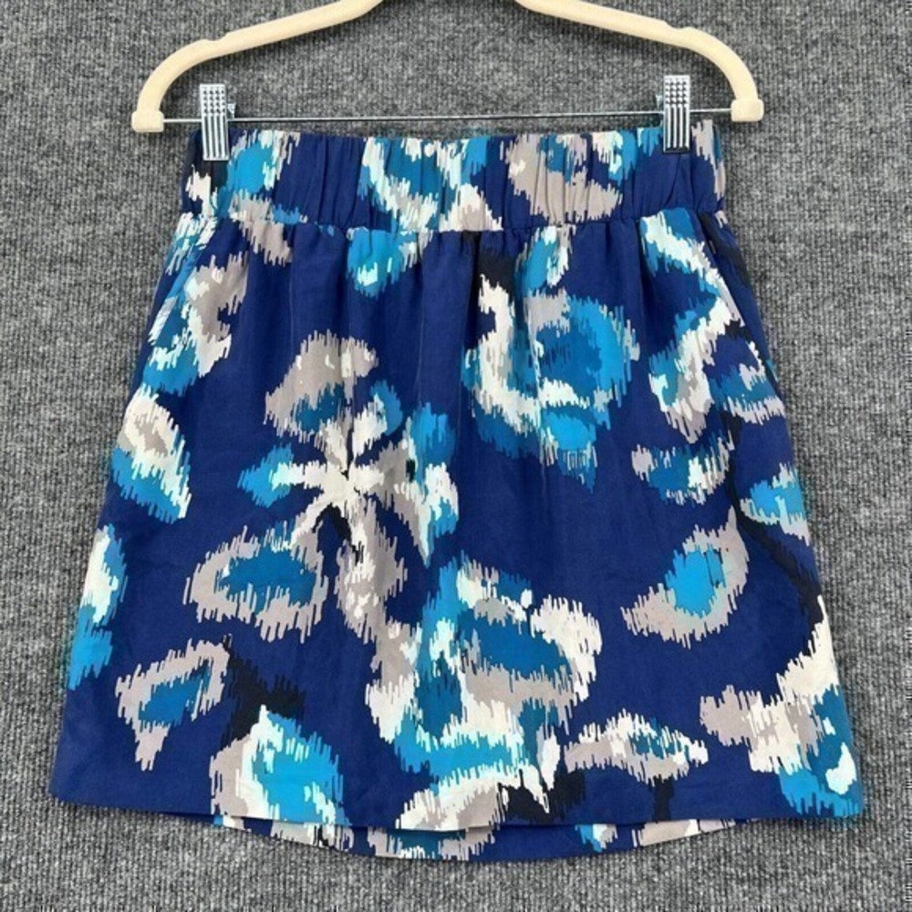 Loft Skirt Womens XS Blue Silk Mini Abstract Art Ikat Pockets Lined Elastic